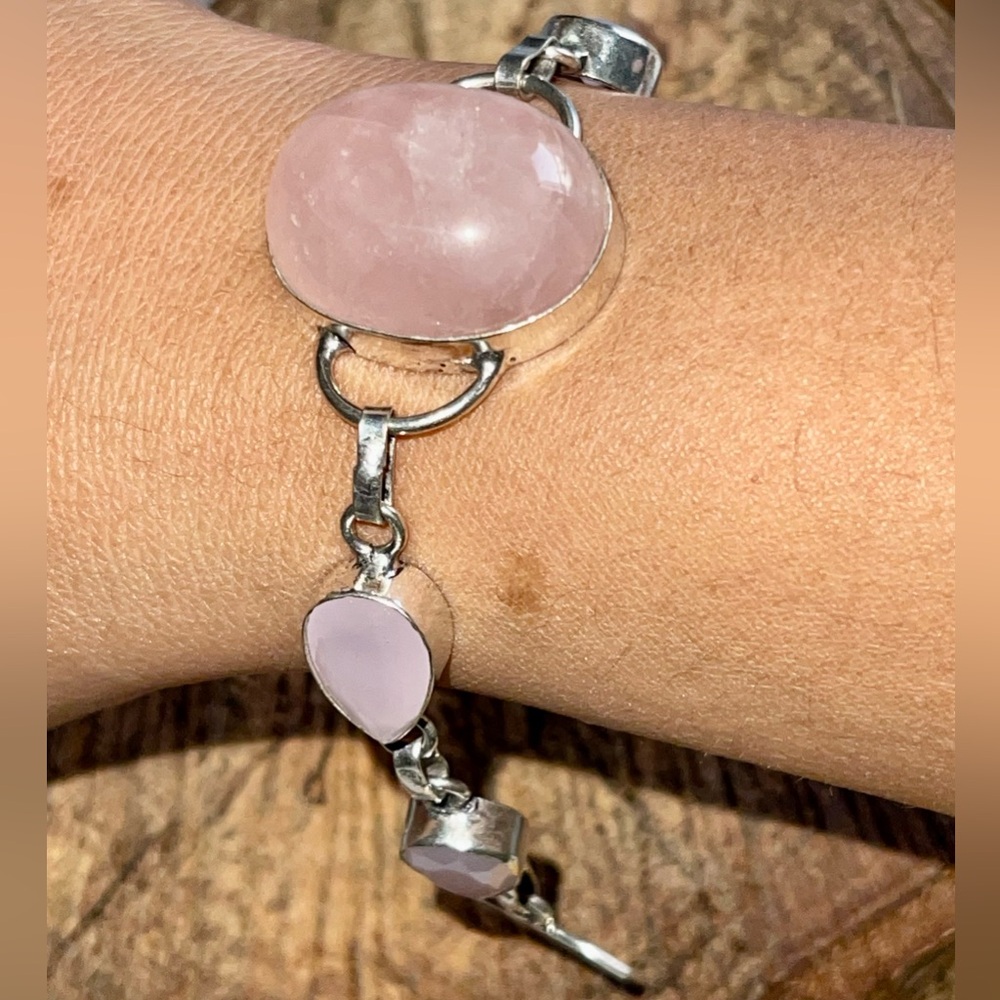 Rose Quartz & Chalcedony Bracelet 7”- 7 1/2”